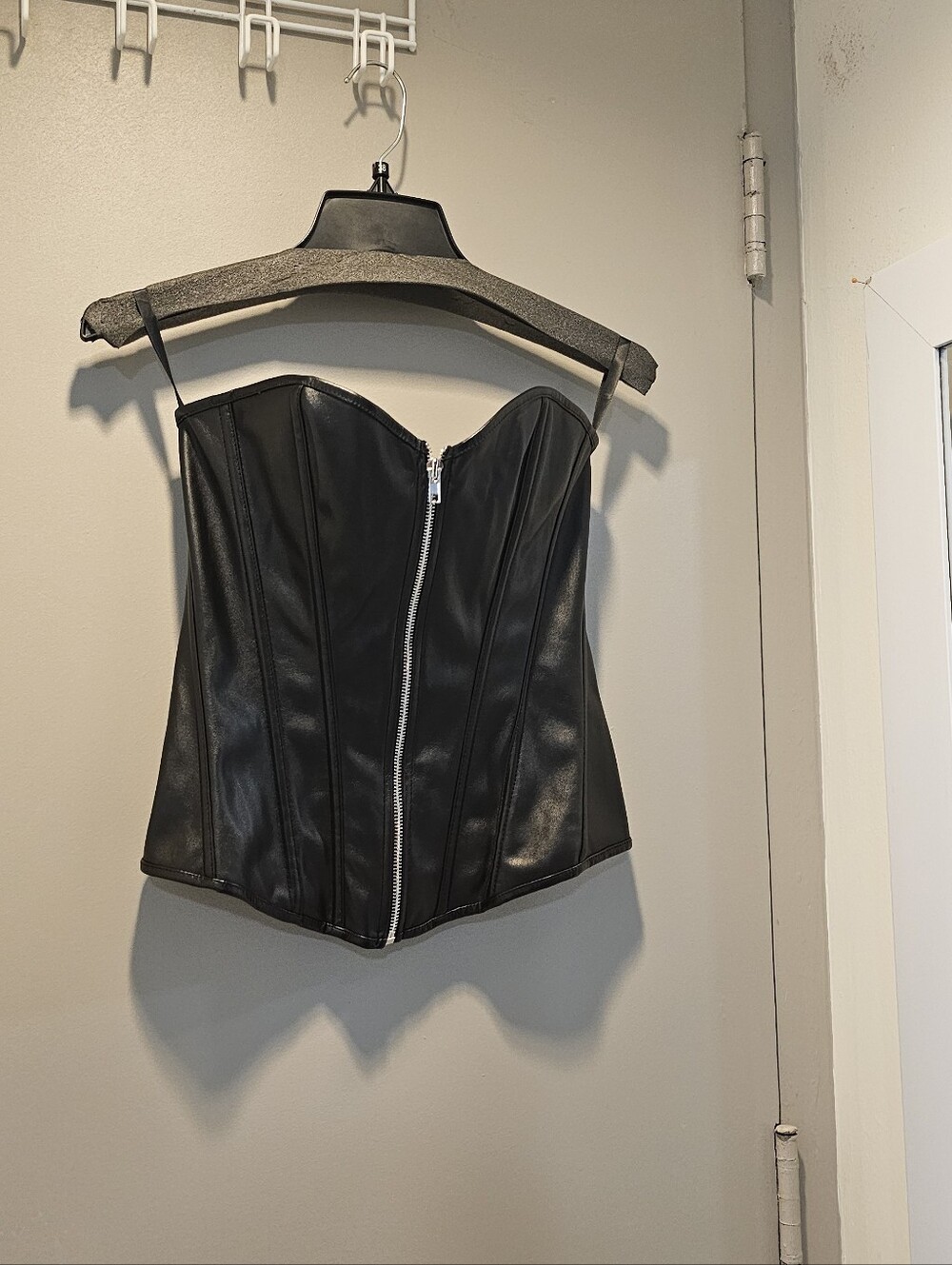 Black Faux Leather Zip-Front Bustier Top